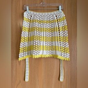 Vintage Half Apron 1940's-50's Yellow White Crocheted